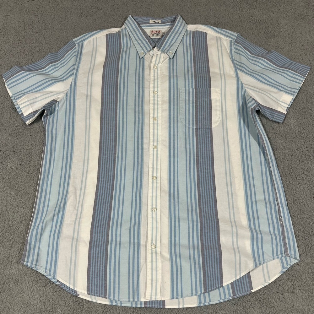 J Crew Men's Shirt XXLT Classic Blue White Broken In Oxford Short Sleeve Button